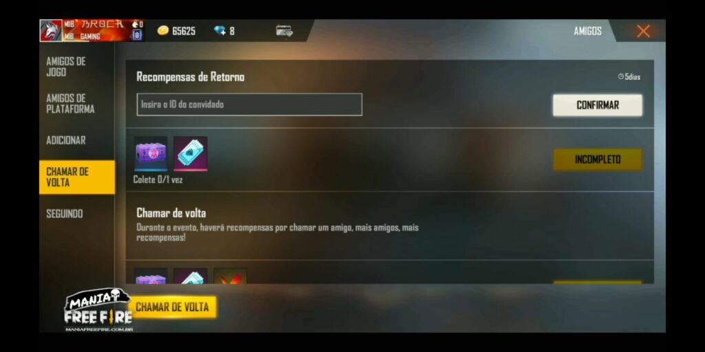 Free Fire: como chamar amigo de volta no evento 'Chama a Tropa