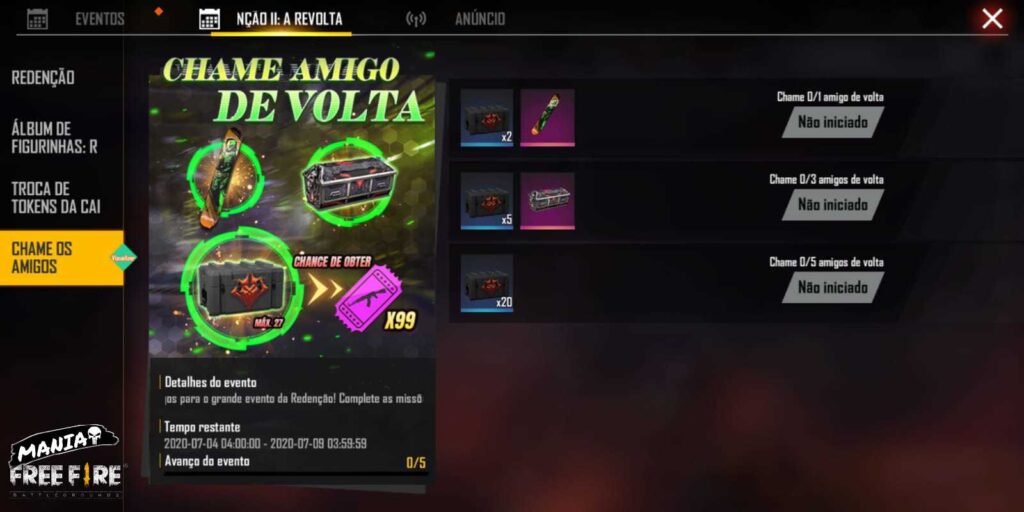 COMO CHAMAR AMIGO DE VOLTA NO FREE FIRE - E COMPLETA O EVENTO