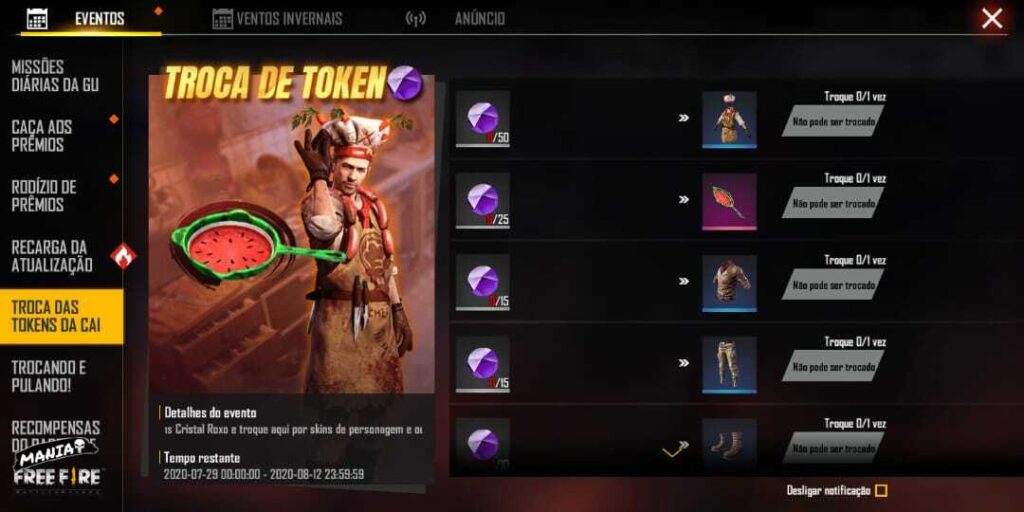 Free Fire: como conseguir token cristal branco e trocar por skins