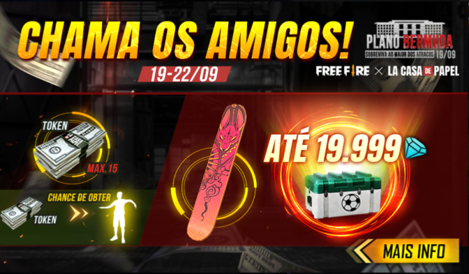 Chamar amigo de volta Free Fire: receba até 19.999 diamantes