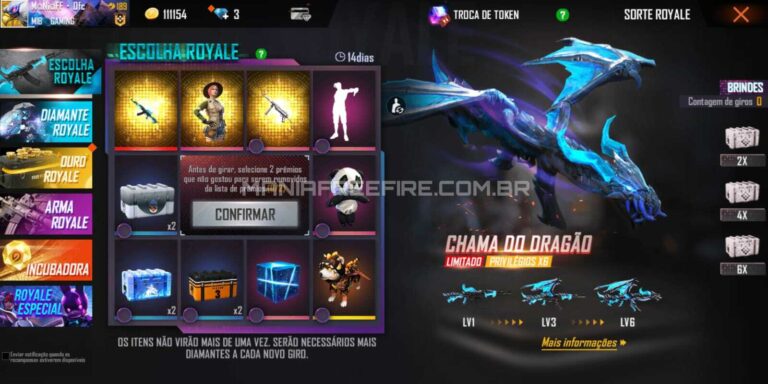 Escolha Royale: Skin Evolutiva Novo AK-47 Chama do Dragão - Mania Free Fire