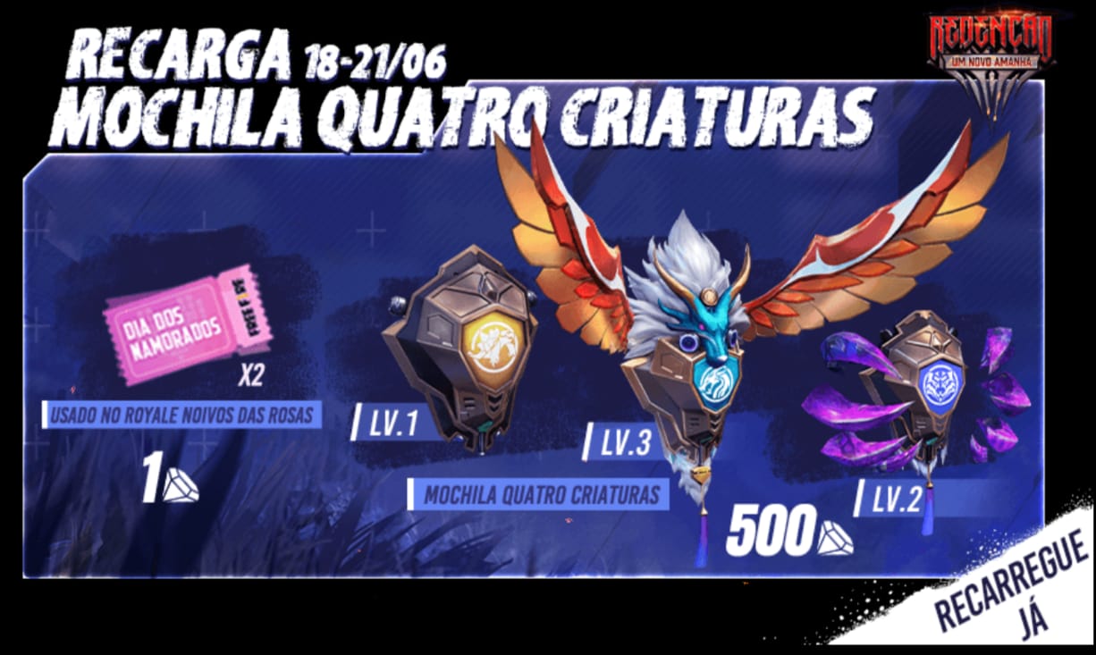 Recarga Free Fire: evento desta quarta (3) traz a Mochila Día de