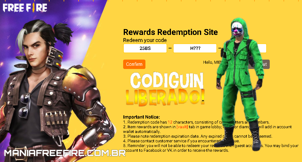 CODIGUIN FF: código Free Fire com o Top Criminal disponível, veja como  resgatar