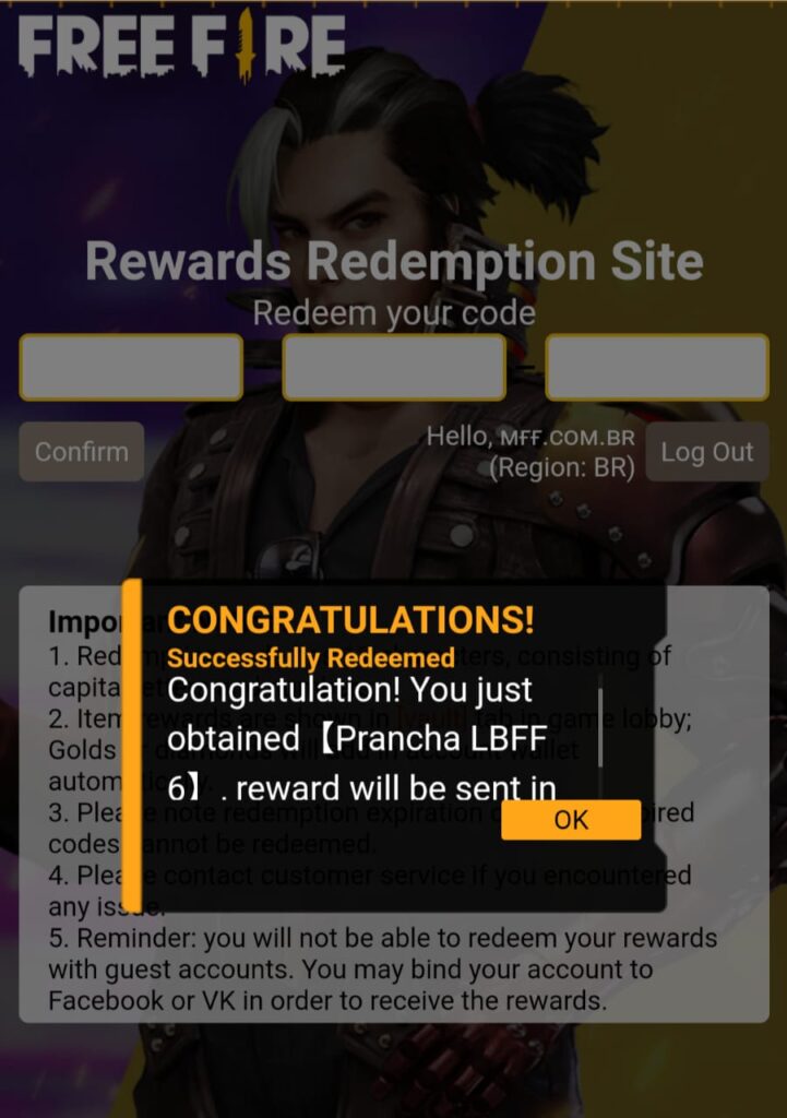 CODIGUIN FF: código Free Fire do 6º aniversário; resgatar no Rewards 