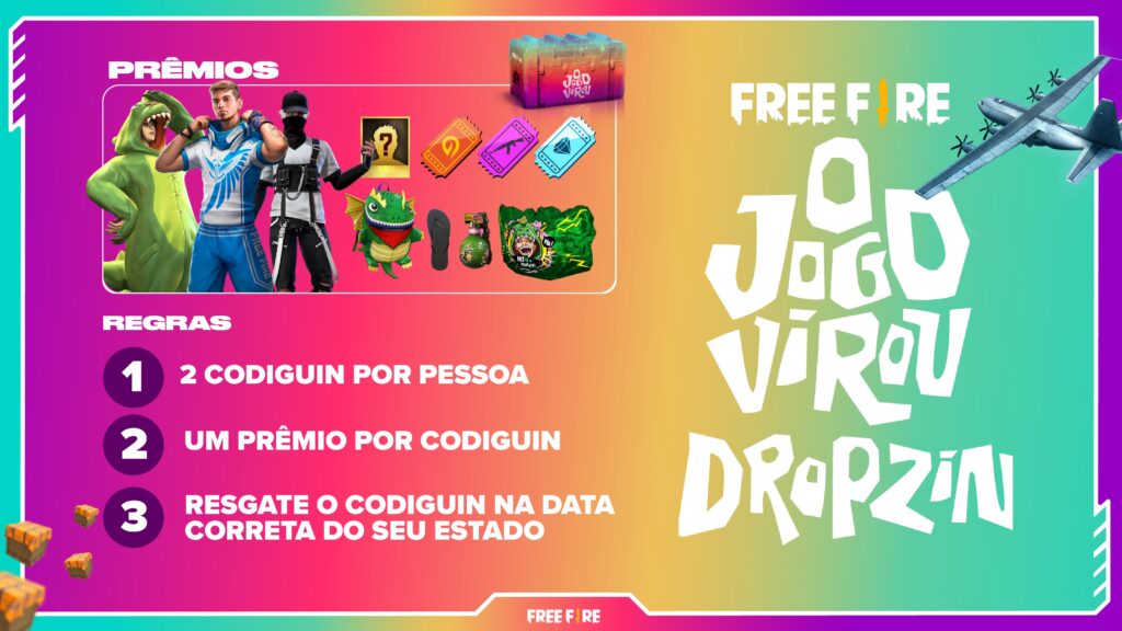 COMO PEGAR O NOVO CODIGUIN! COMO PEGAR OS PRÊMIOS GRÁTIS DO EVENTO O JOGO  VIROU DROPZIN NO FREE FIRE 