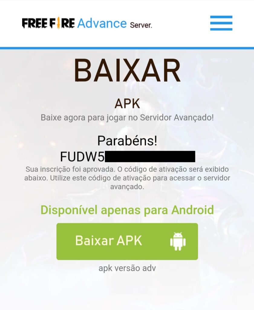 🚨 URGENTE!! COMO BAIXAR E ENTRAR NO SERVIDOR AVANÇADO DO FREE FIRE E CÓDIGO  DE ATIVAÇÃO! 