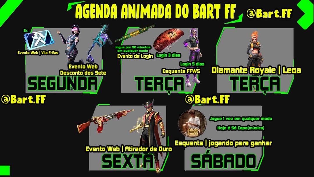 AGENDA SEMANAL ATUALIZADA - VEJA OS PRÓXIMOS EVENTOS DO FREE FIRE