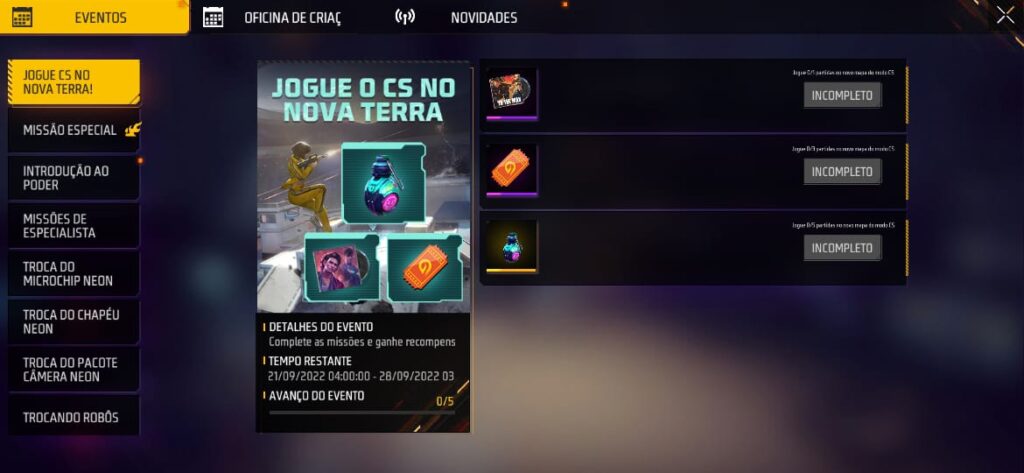 Jogue o CS no Nova Terra - Mania Free Fire (Reprodução Garena)