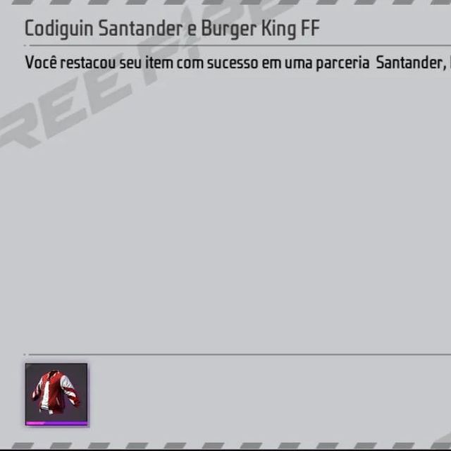 RESGATE AGORA!! CODIGUIN INFINITO, CODIGUIN PARA TODOS JAQUETA SANTANDER NO  FREE FIRE 