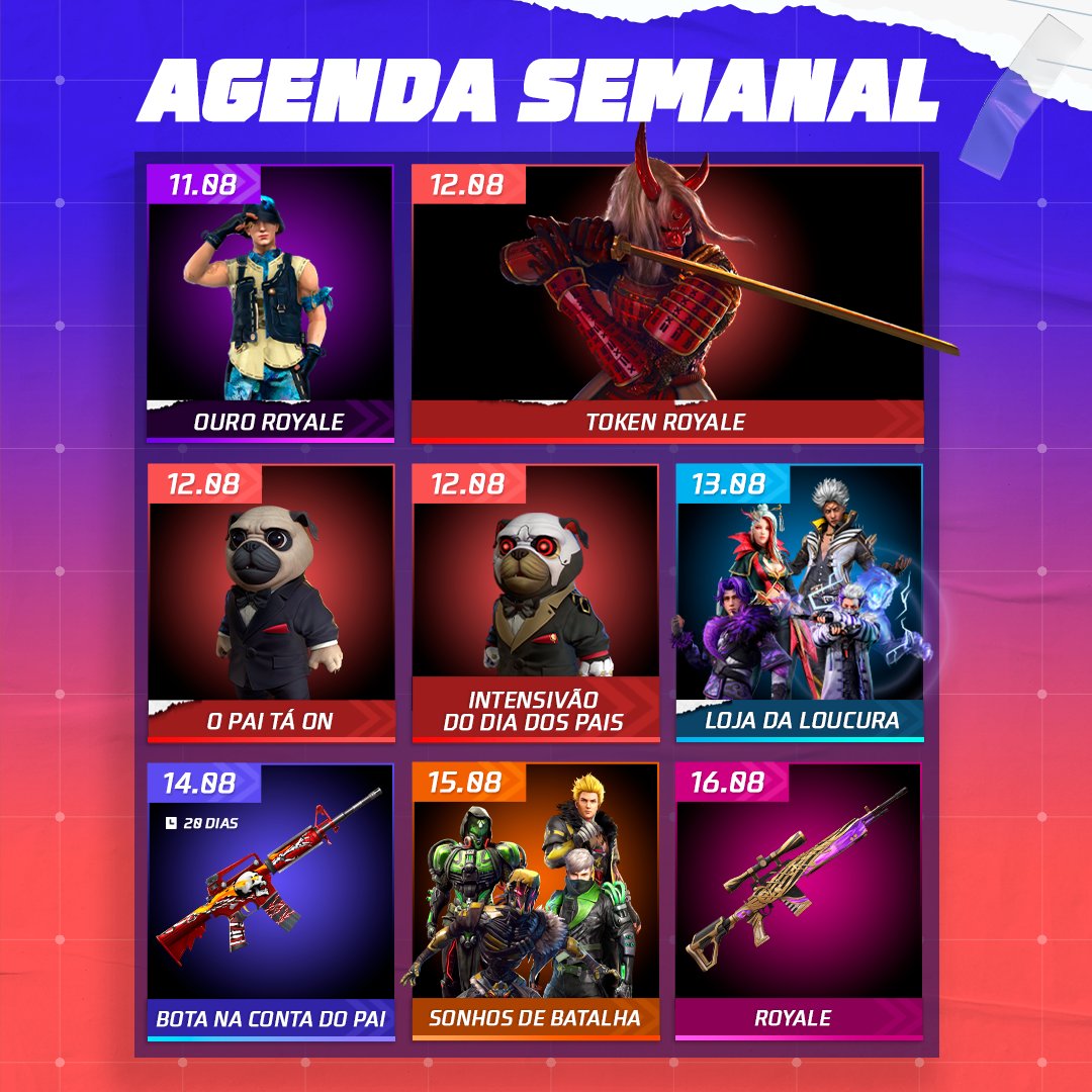 AGENDA SEMANAL ATUALIZADA - VEJA OS PRÓXIMOS EVENTOS DO FREE FIRE